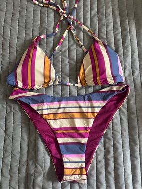 Roxy Striped Bikini Set in Purple, Pink, Blue and Yellow